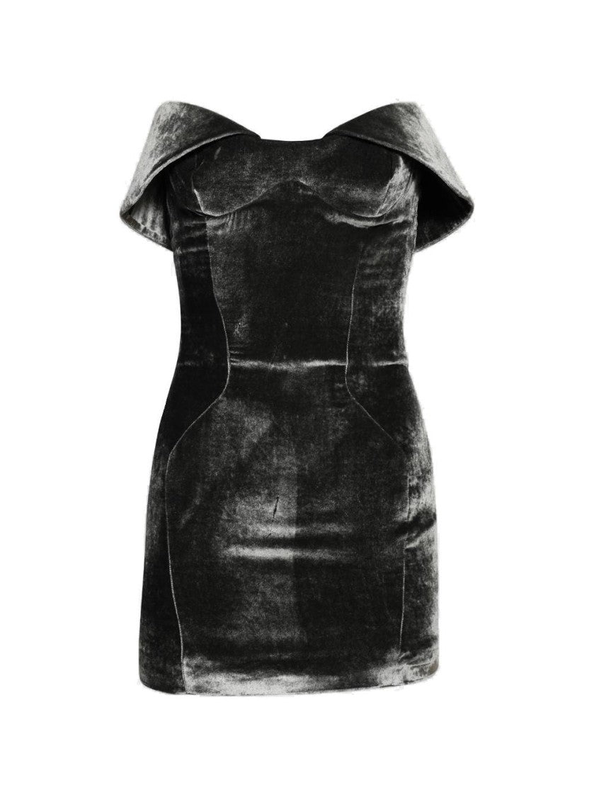 Mugler Velvet Mini Dress Silver Grey