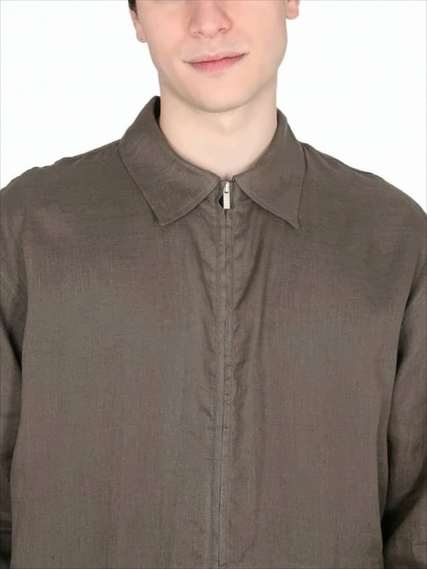 Pt Torino Brown Linen Jacket With Front Zipper