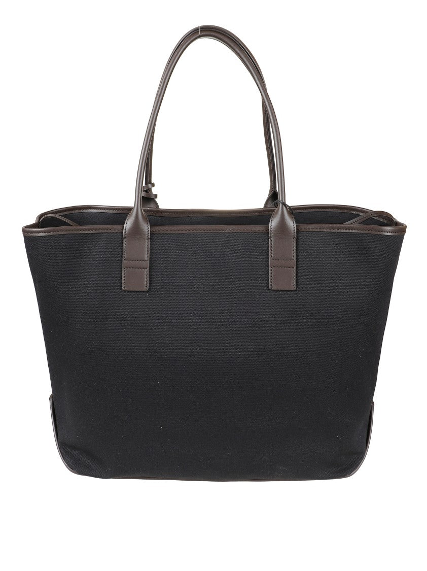 Hogan Structured Black Canvas Tote Bag With Embossed Branding