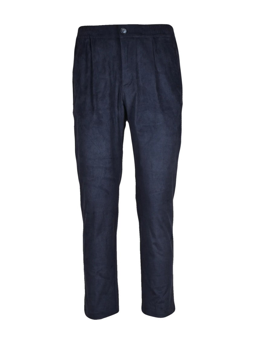 Herno Resort Suede-Effect Chino Trousers With Pleated Waist And Tapered Legs