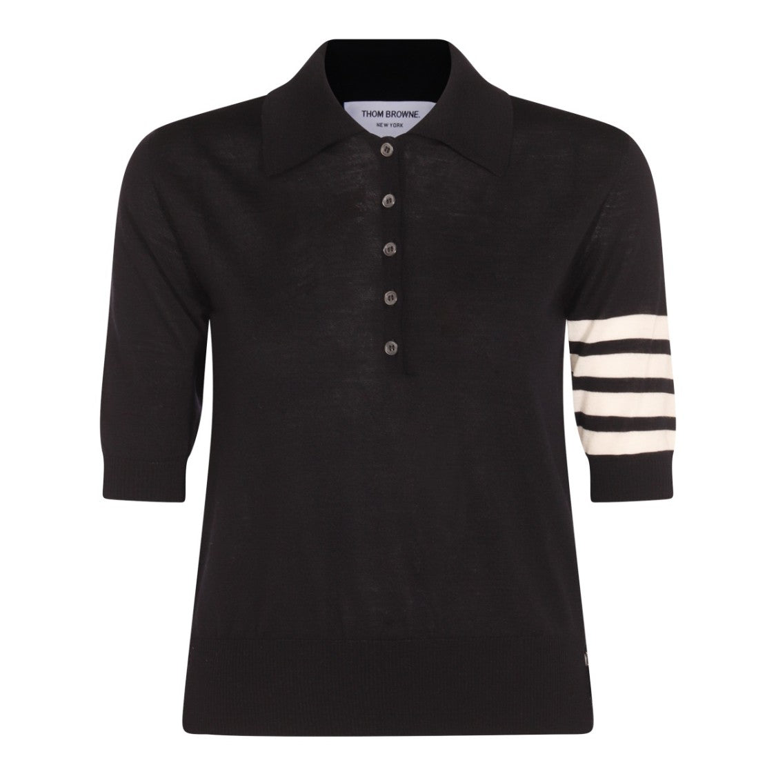 Thom Browne Navy Knit Sweater With Polo Collar And Distinctive Sleeve Bars