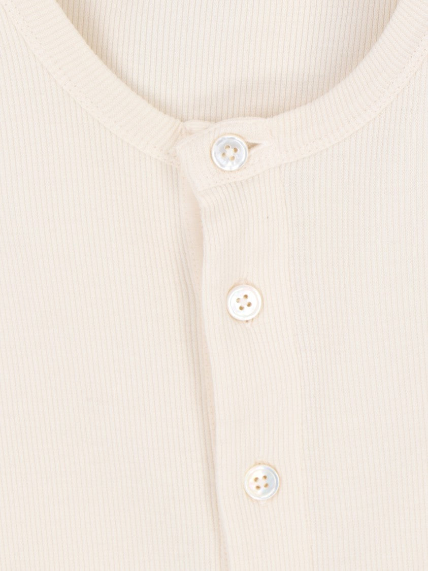 Tom Ford Ribbed White Henley Top With Buttoned Placket