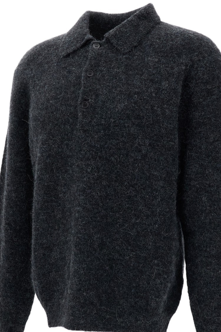 Sunflower Grey Melange Mohair Alpaca Knit Polo Shirt