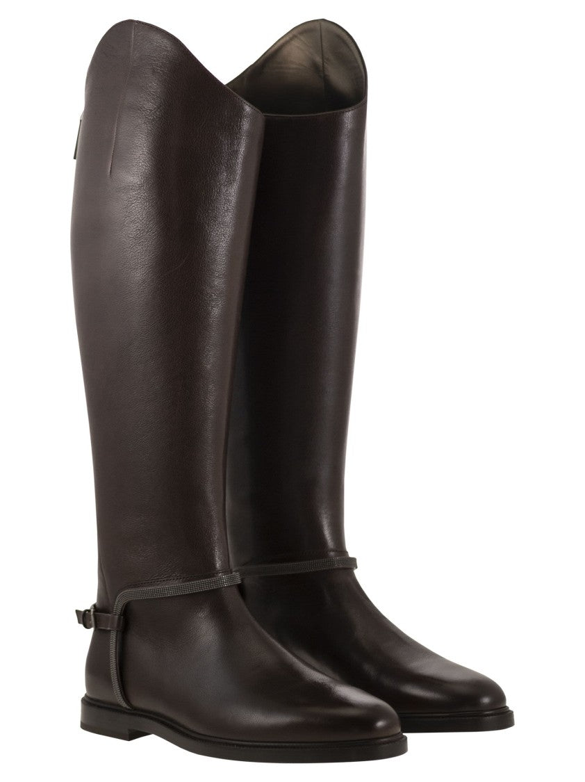 Brunello Cucinelli Classic Leather Boot With Precious Spurs