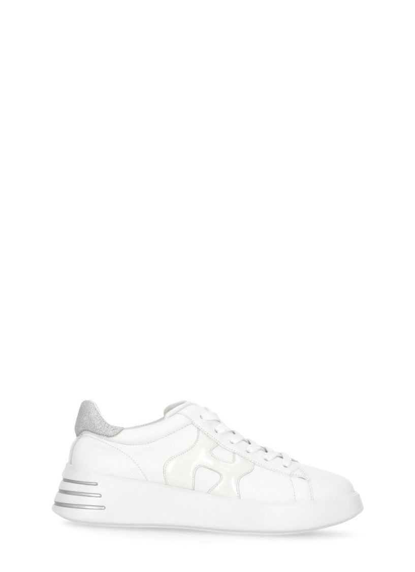 Hogan White Rebel Laminated Logo Sneakers
