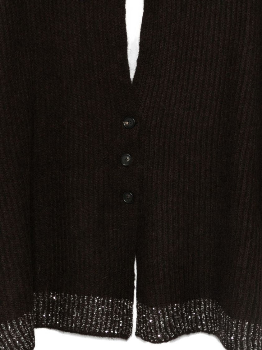 Dexterior Open-Front Alpaca-Wool Blend Cardigan With Metallic Accents