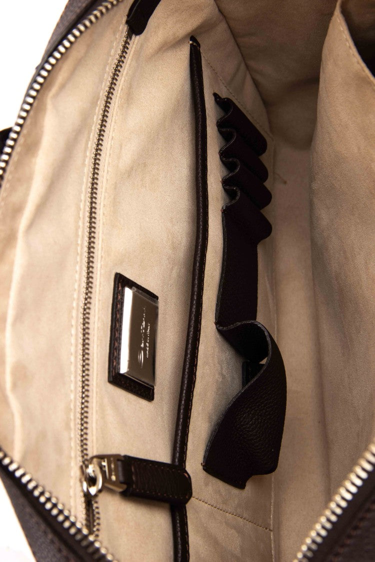 Santoni Hammered Leather 24-Hour Bag With Shoulder Strap
