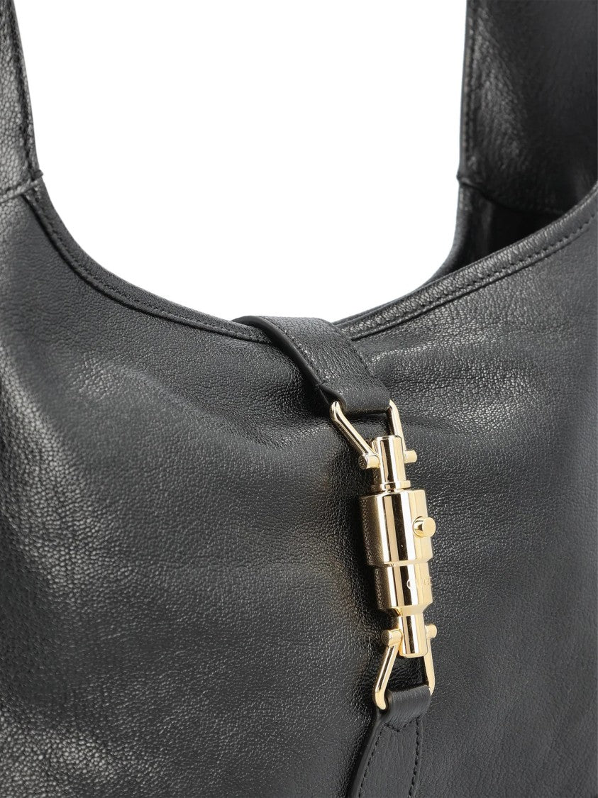 Gucci Structured Black Leather Shoulder Bag With Gold-Tone Clasp