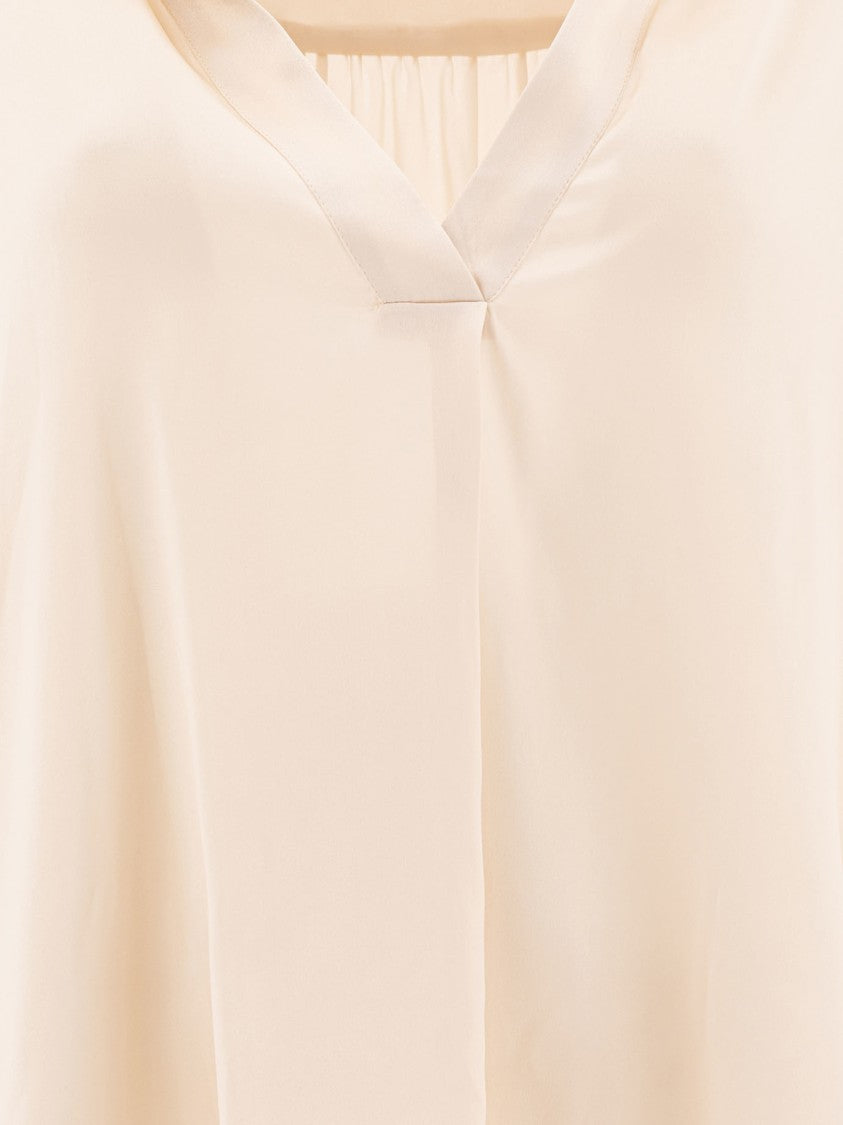 F.It Silk-Elastane Blend Beige Long-Sleeved Shirt