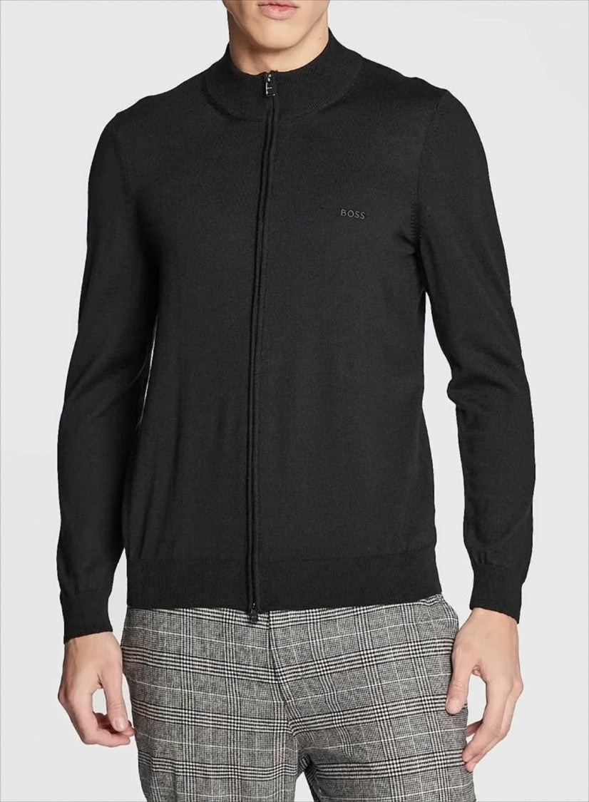 Boss Mandarin Collar Cardigan With Full Front Zipper