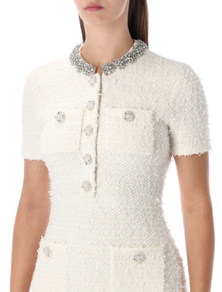 Self-Portrait Cream Bouclé Knit Mini Dress