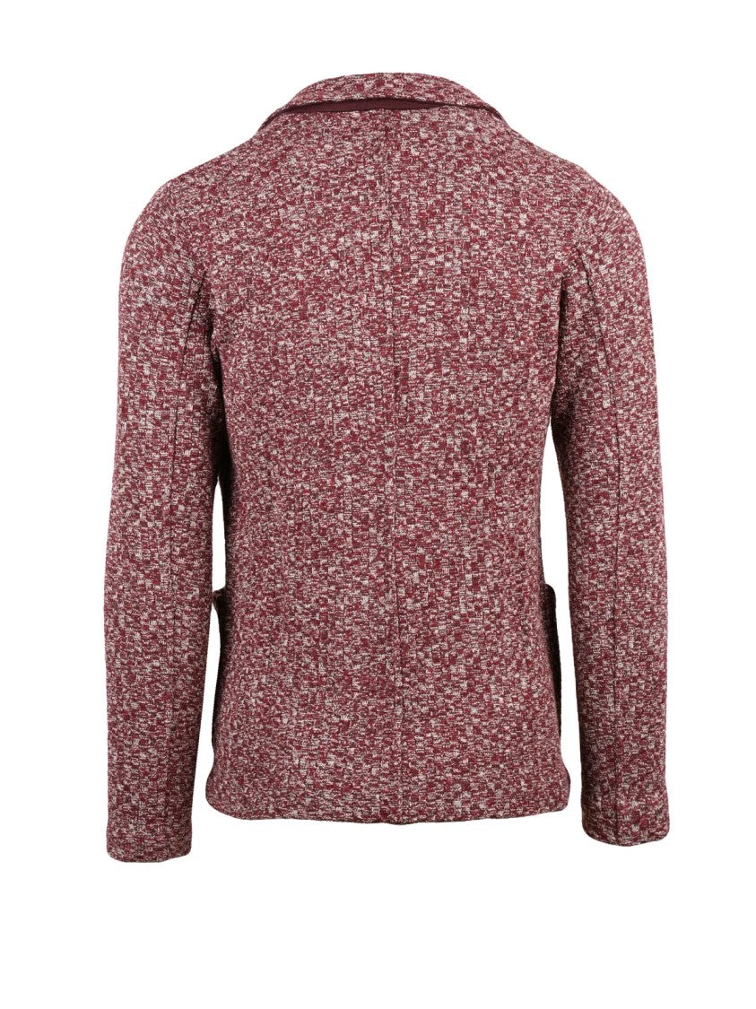 L.B.M. 1911 Textured Knit Blazer With Vibrant Red And Beige Pattern