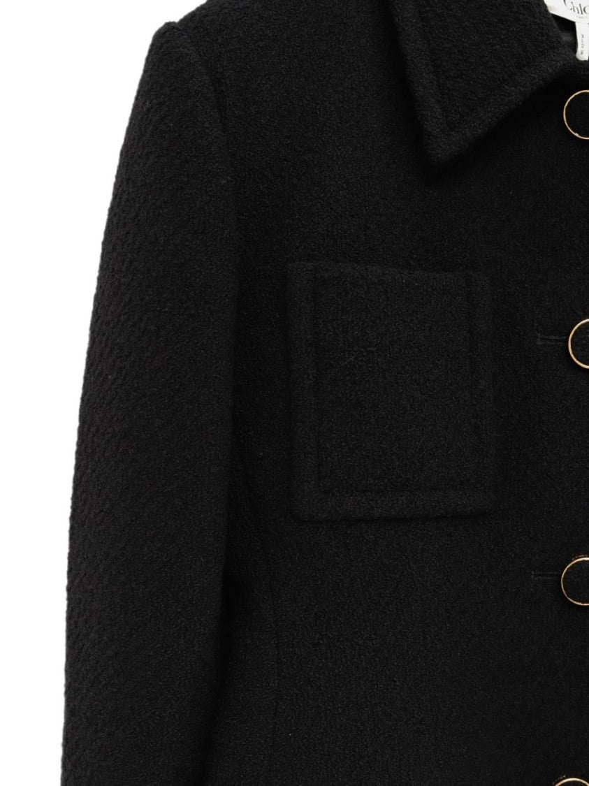 Chloé Black Cropped Structured Textured Buttoned Jacket