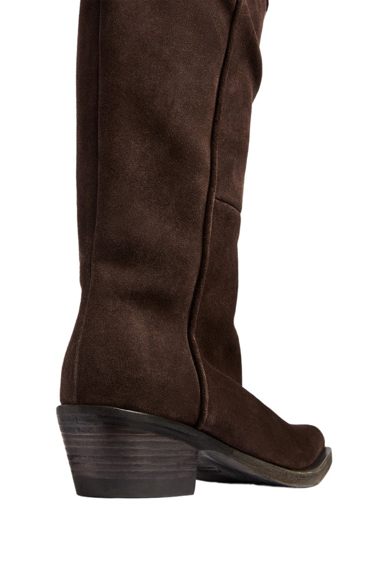 Khaite Grey Split-Suede Stacked Heel Western Boots