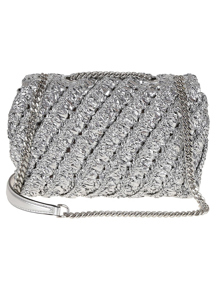 Tory Burch Metallic Shoulder Bag With Textured Woven Design