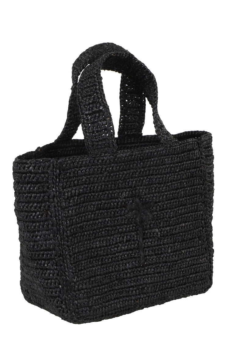 Manebi Black Zuma Small Woven Raffia Tote Bag