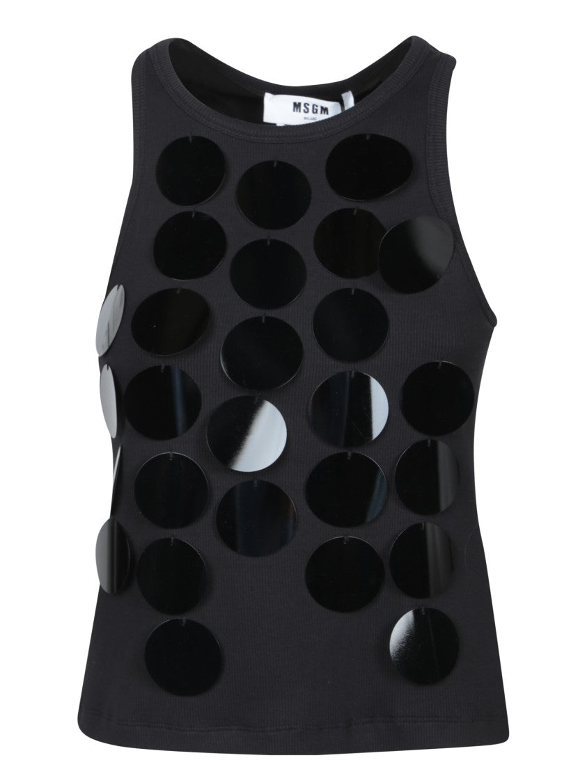 Msgm Sleeveless Black Sequin Tank Top