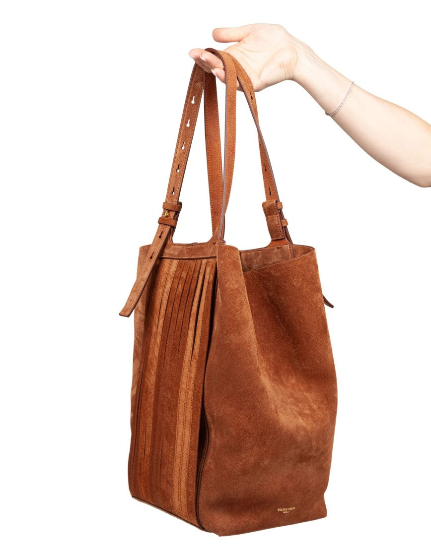 Golden Goose Tan  24.7 Suede Shopping Bag With Fringes