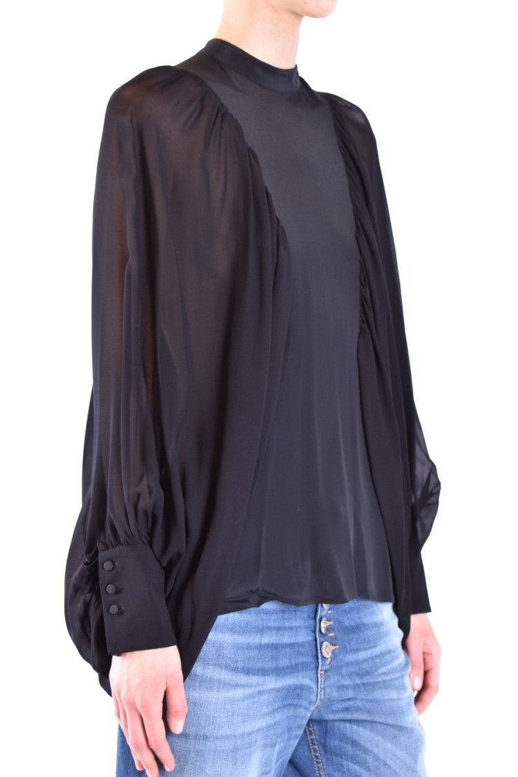 Dondup Sheer Bishop Sleeve Black Blouse