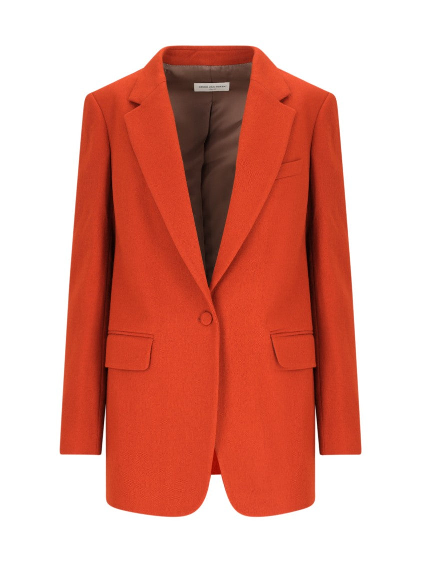 Dries Van Noten Single-Breasted Blazer In Orange Wool