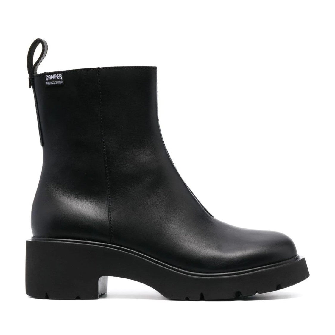 Camper Black Milah Minimalist Sturdy Block Heel Leather Ankle Boots