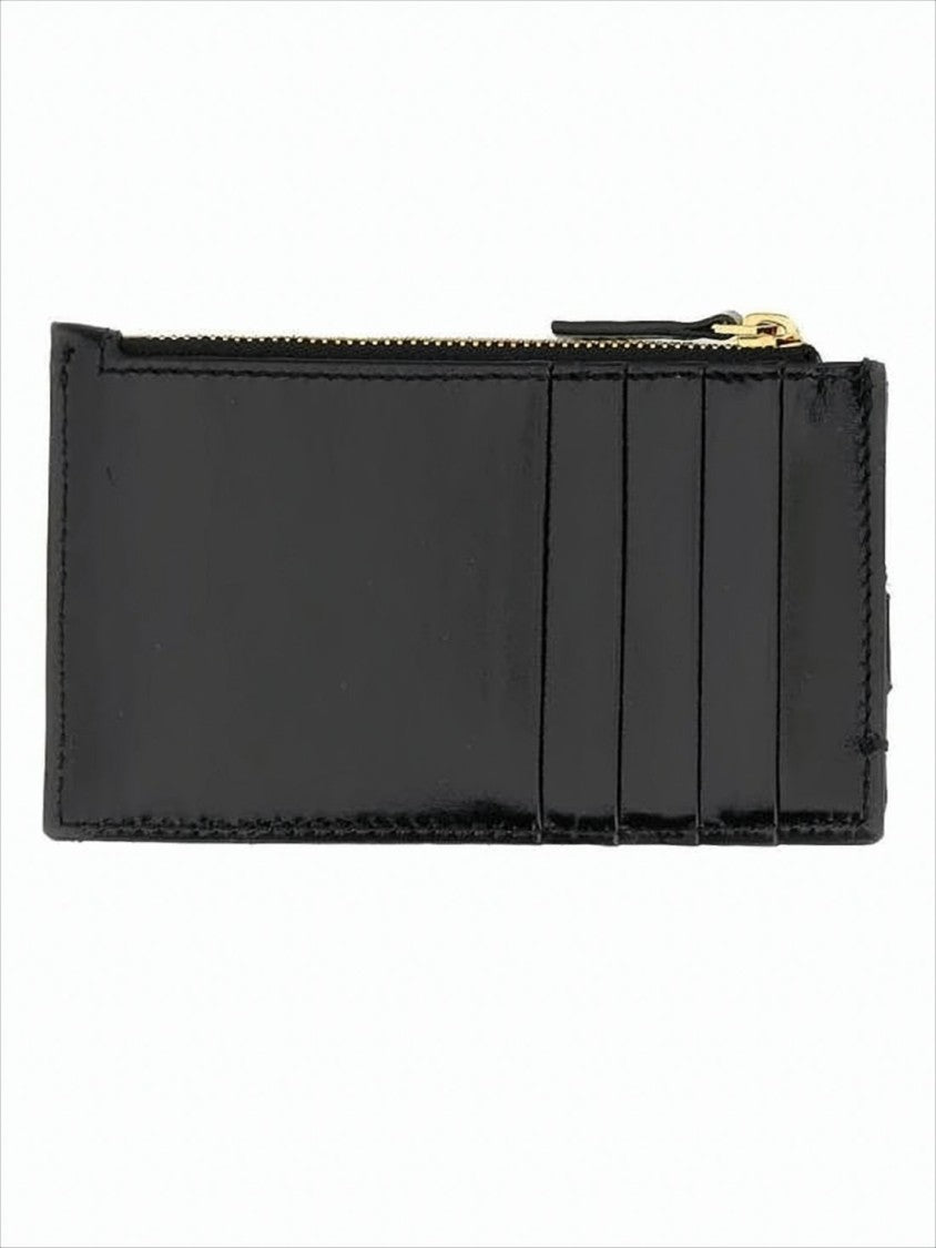 Versace Rectangular Quilted Lambskin Card Wallet With Gold-Tone Clasp