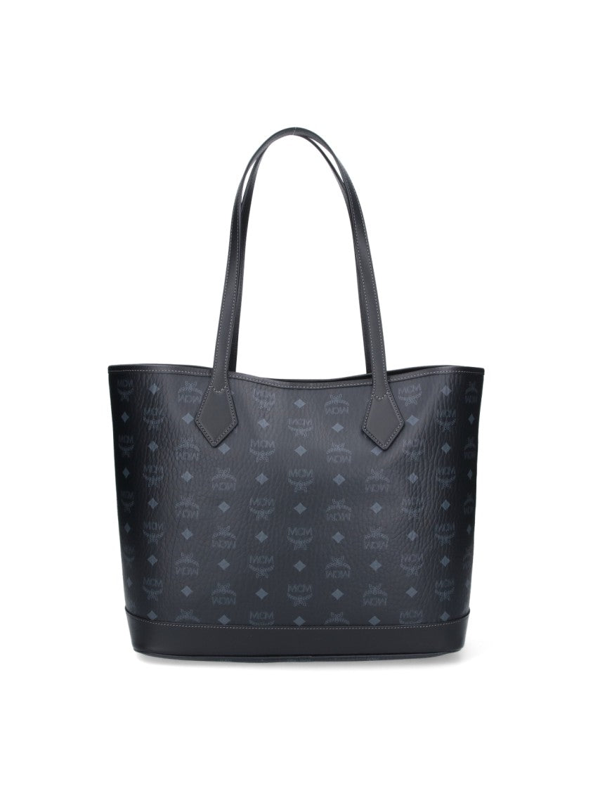 Mcm Black Liz Visetos Fabric Tote Bag