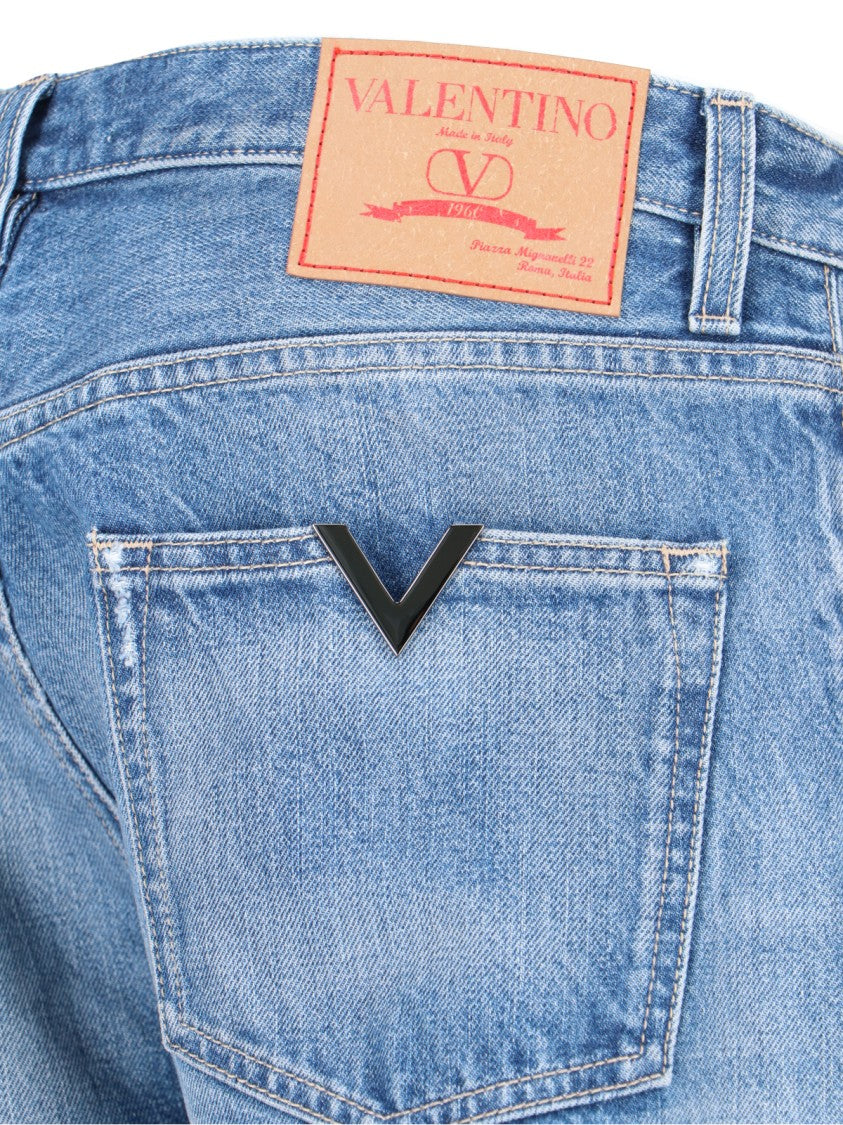 Valentino Blue Denim Straight-Leg Logo Jeans – Blue