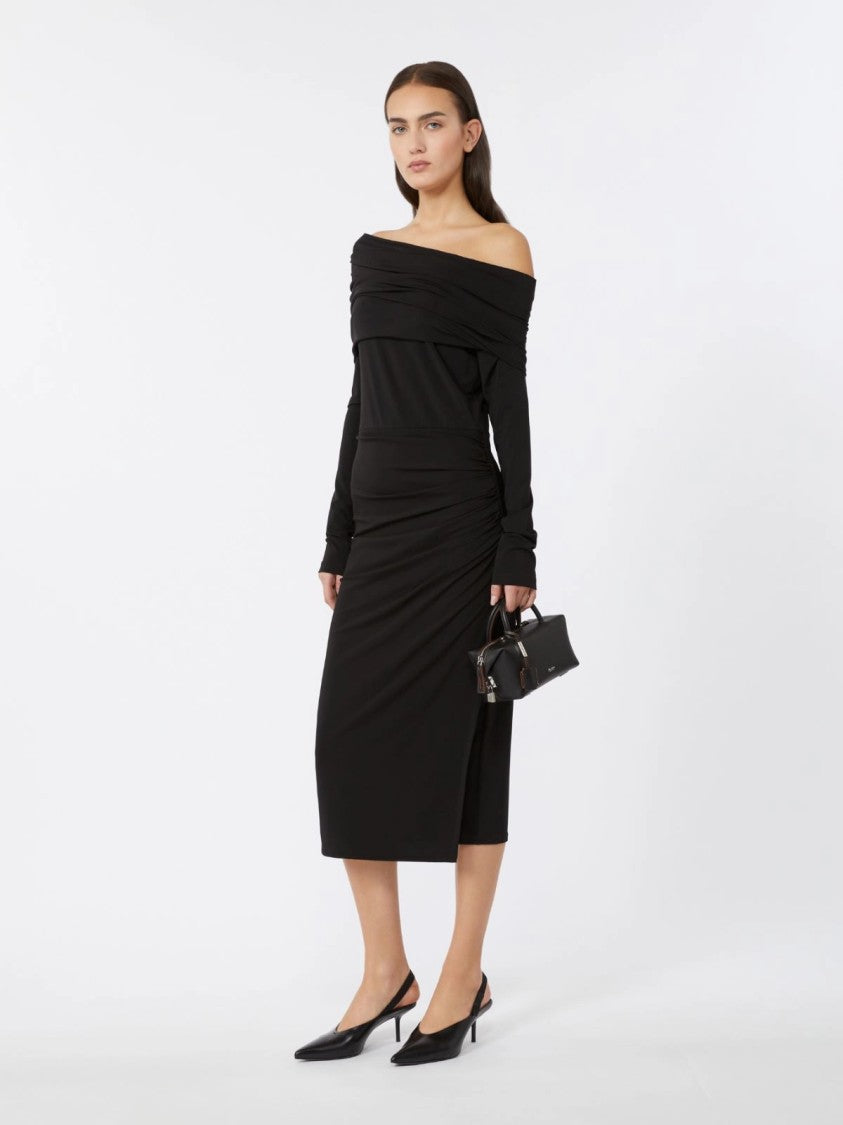 Max Mara Fitted Off-The-Shoulder Midi Dress With Subtle Ruching