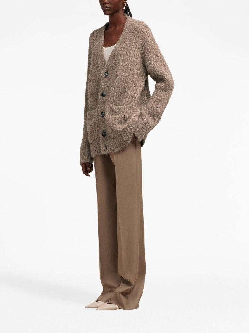 Ami Paris V-Neck Rib-Knit Cardigan In Soft Alpaca Blend