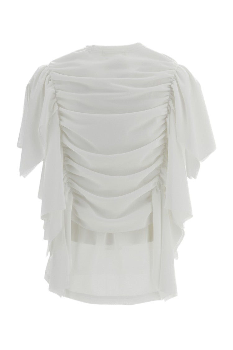 Comme Des Garçons White Fluid Draped Short-Sleeve Top
