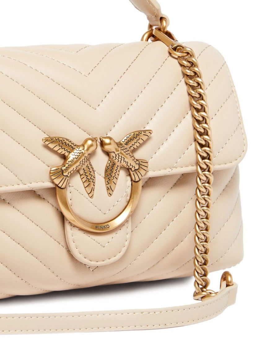 Pinko Light Beige Leather Detachable Shoulder Bag