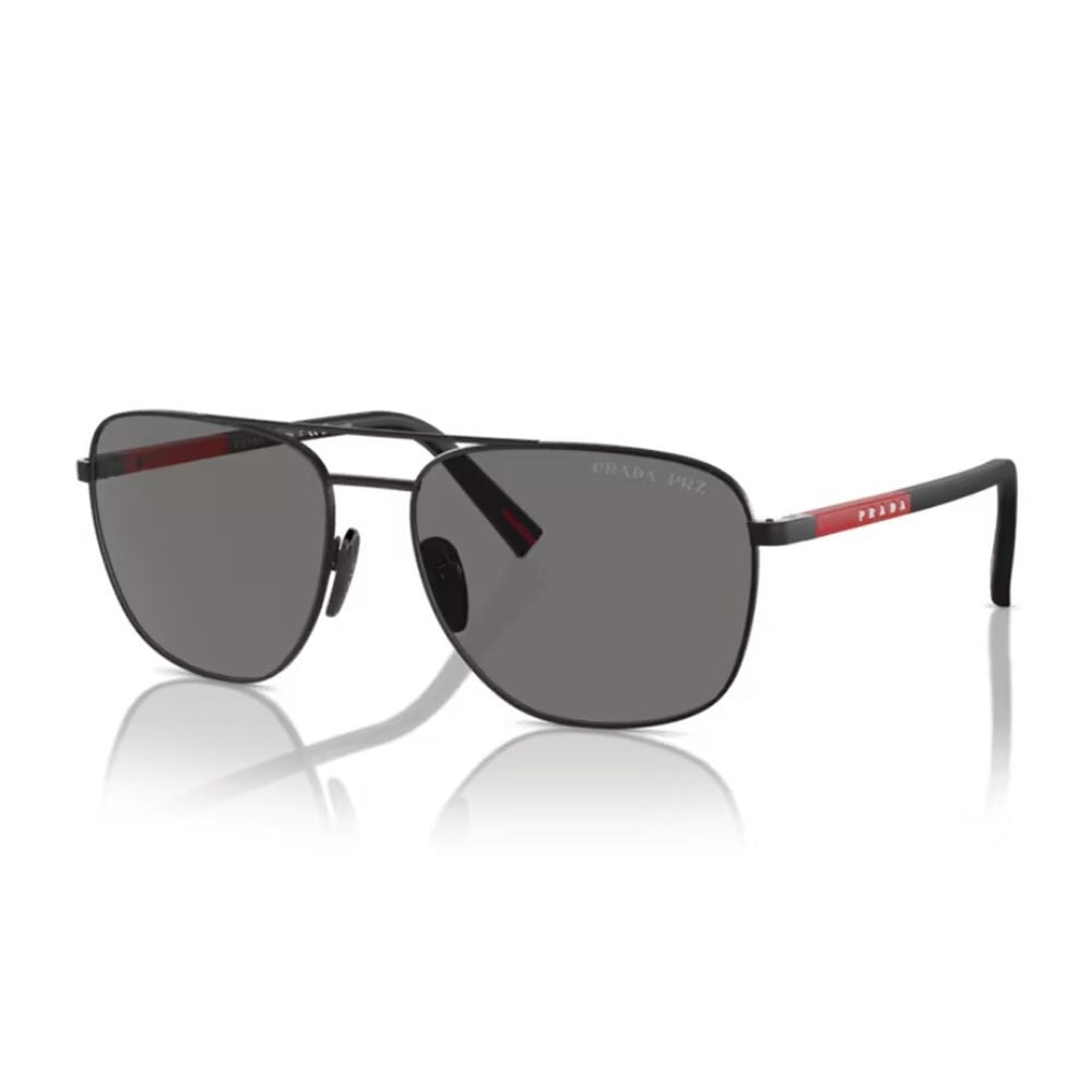 Prada Linea Rossa Ps 54Zs Pilot-Shape Matte Black Metal Sunglasses