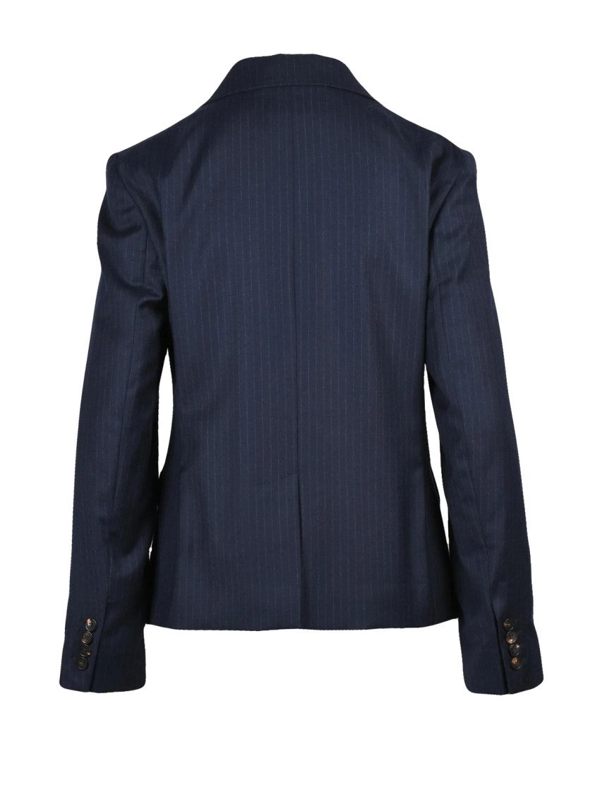 Max Mara Blue Stretch Virgin Wool Button Jacket
