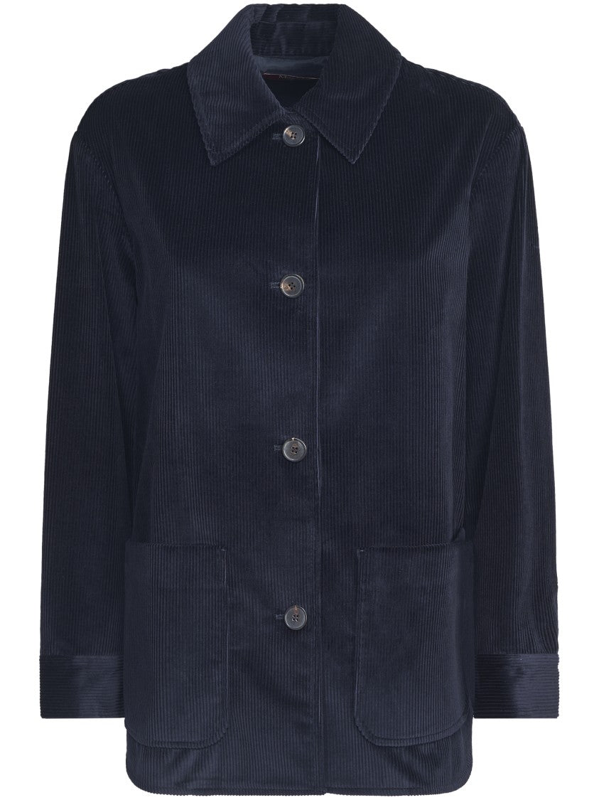 Max Mara Velvet Texture Button-Down Shirt With Structured Collar