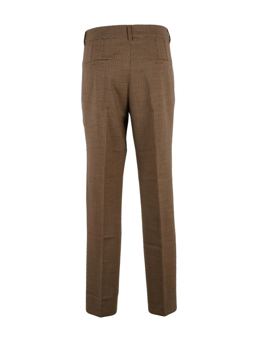Marella Beige Checkered Virgin Wool-Blend Pants