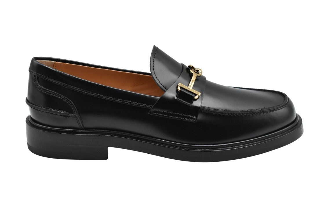 Tod's Laced Black Flat Shoes With Gold-Tone Detail