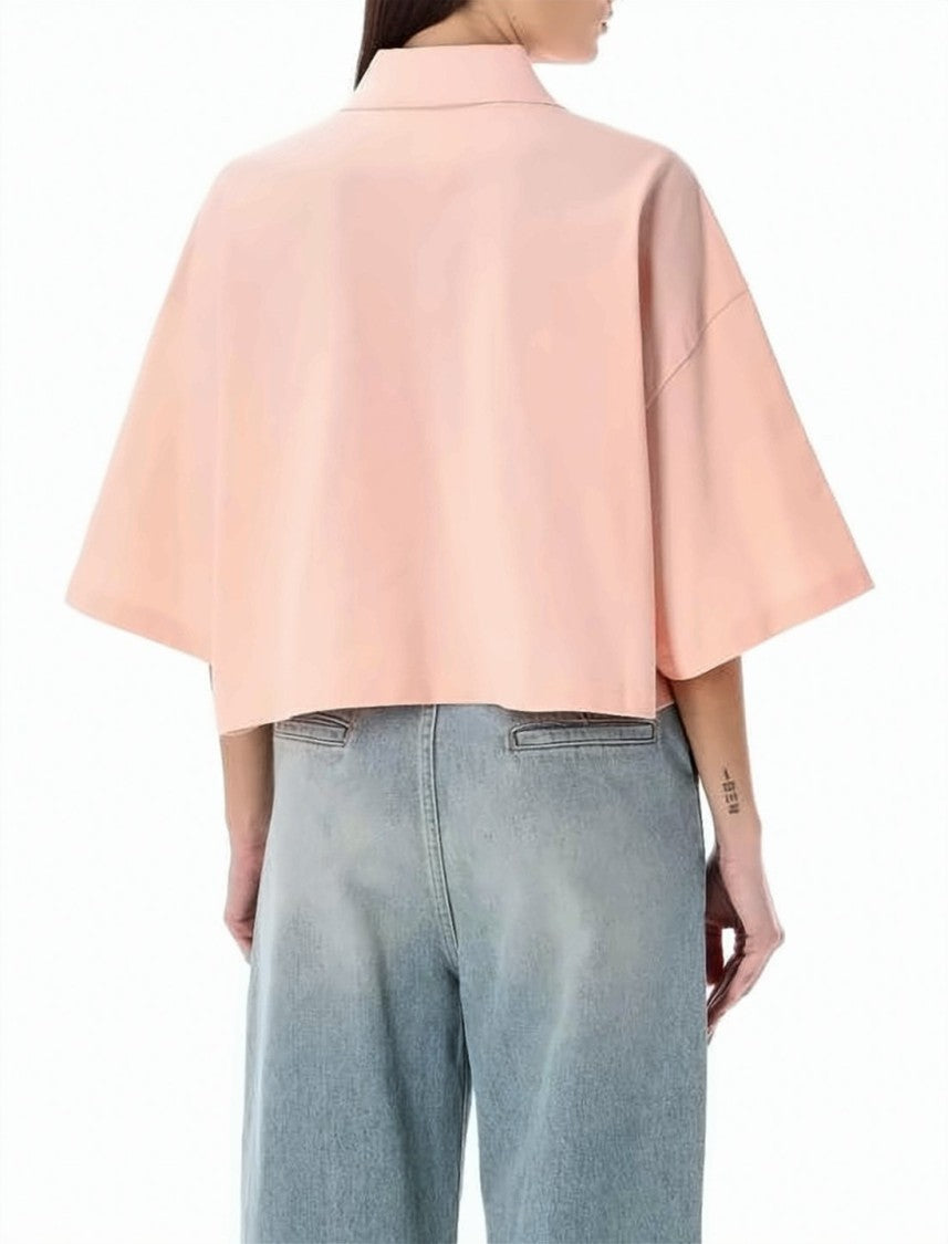 Bottega Veneta Cropped Polo Shirt In Soft Pastel Pink With Classic Collar