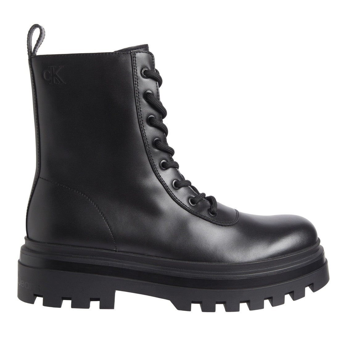 Calvin Klein Jeans Black Lugged Sole Leather Ankle Boots