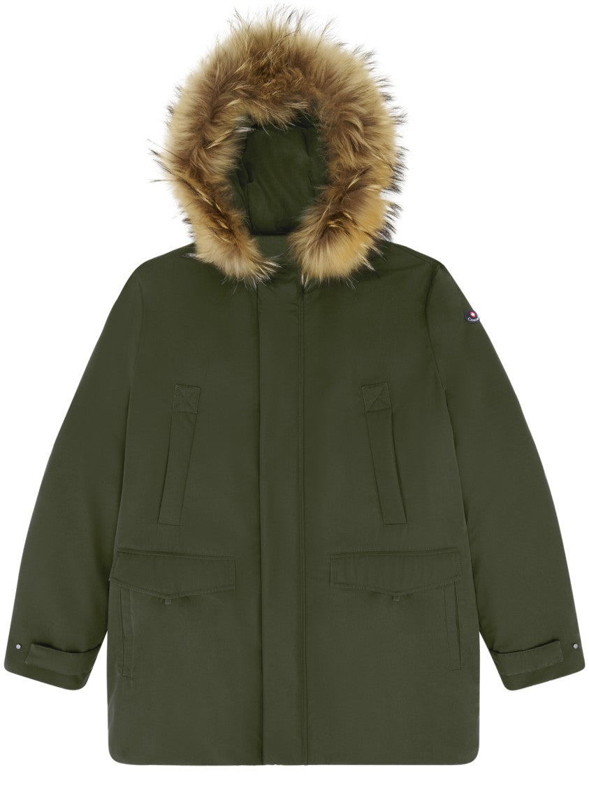 Canadiens Padded Olive Green Parka With Fur-Trimmed Hood