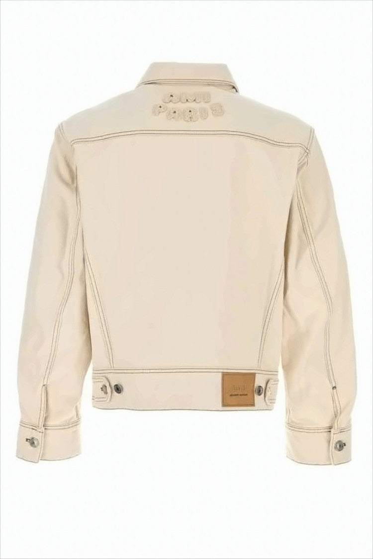 Ami Paris Cropped Denim Jacket With Classic Collar