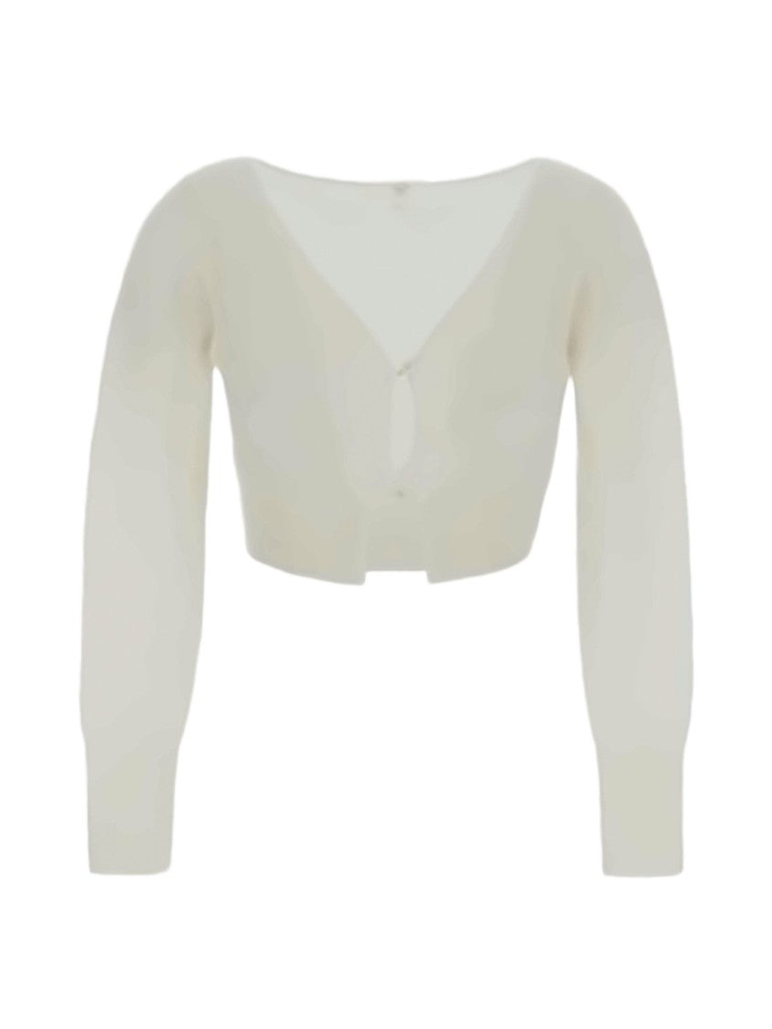 Jacquemus Cropped White Cardigan With Fuzzy Texture