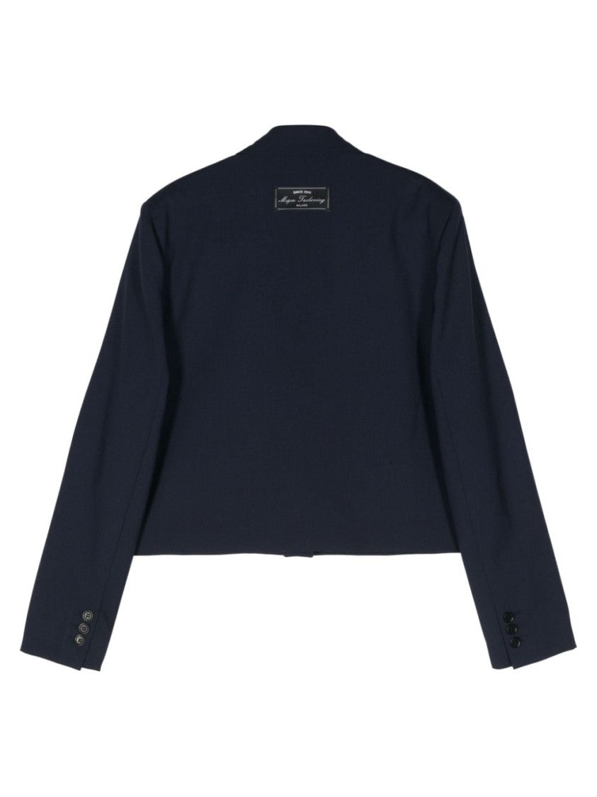 Msgm Navy Blue Short Jacket With Button Closure