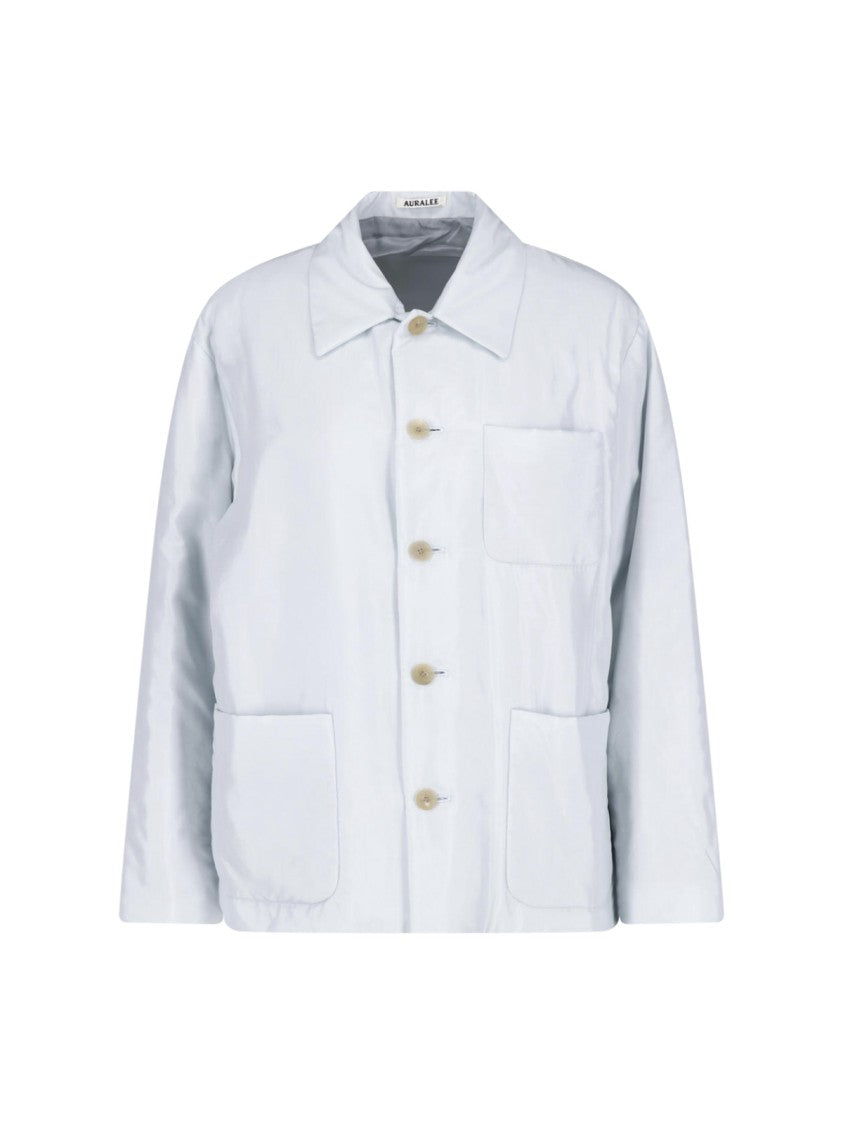 Auralee Light Blue Silk Long-Sleeve Shirt Jacket