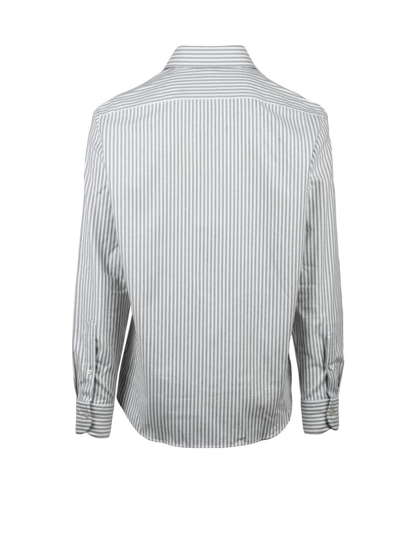 Sonrisa Cream And Grey Striped Button-Down Shirt With Cashmere Blend
