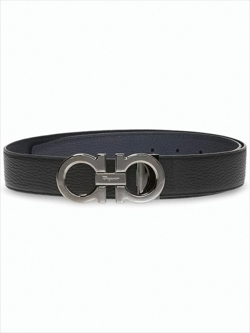 Salvatore Ferragamo Textured Black Calf Leather Belt