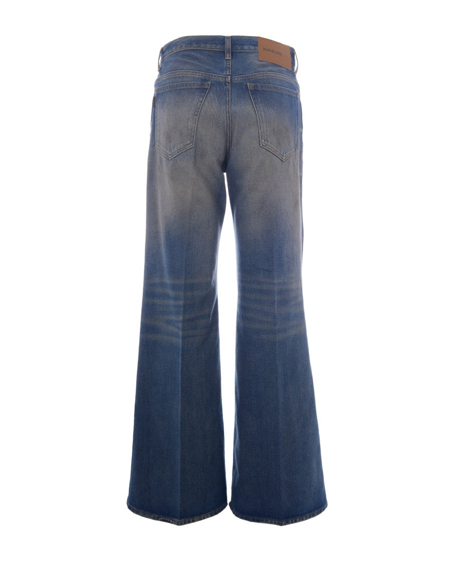 Haikure Flared Hem Denim Jeans With Five-Pocket Design