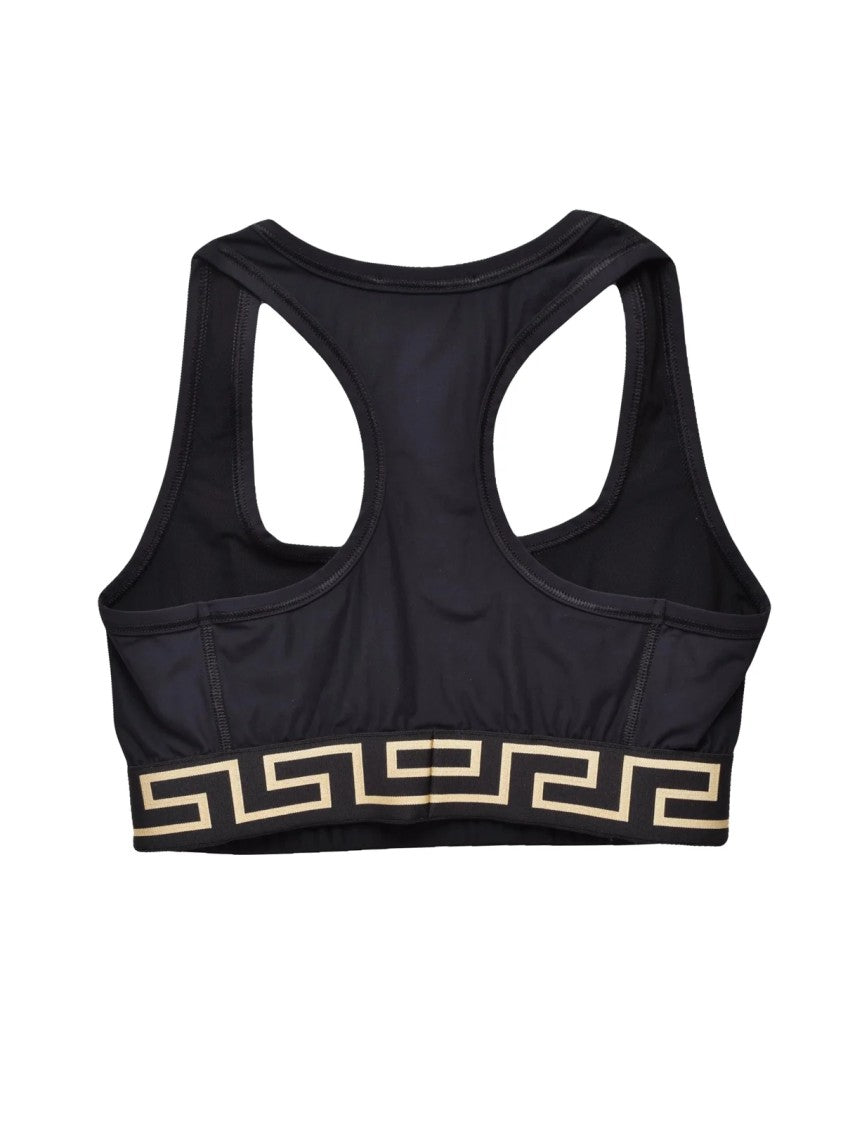 Versace Collection Black Fitted Racerback Greek Key Nylon-Blend Tank Top
