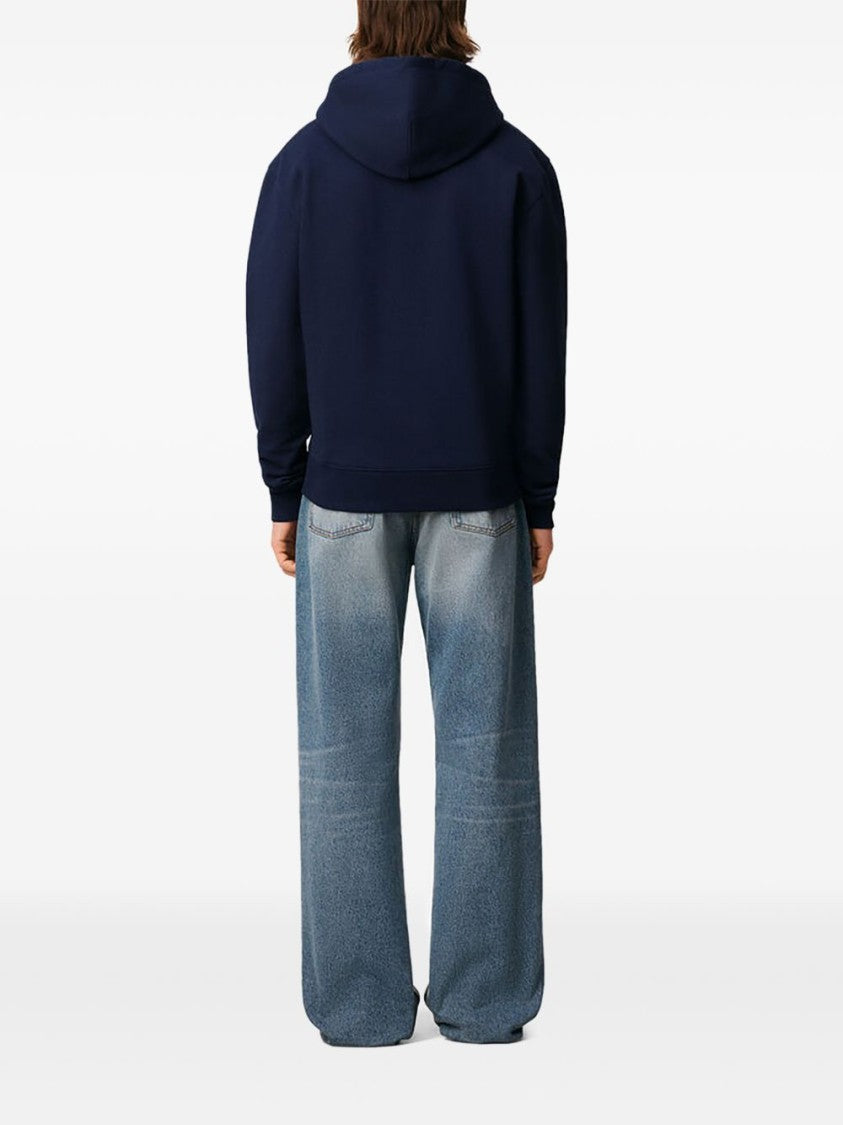 Ami Paris Navy Blue Zip-Up Hoodie With Drawstring Hood