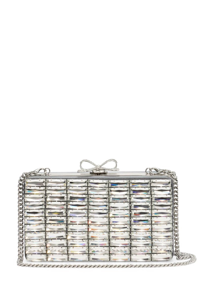 Self-Portrait Rectangular Grey Satin Crystal Clutch Bag